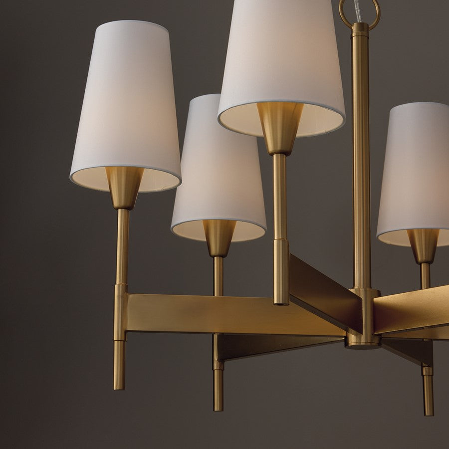Capital Lighting Leland 6Lt Chandelier, Aged Brass/White Fabric