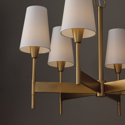 Capital Lighting Leland 6Lt Chandelier, Aged Brass/White Fabric