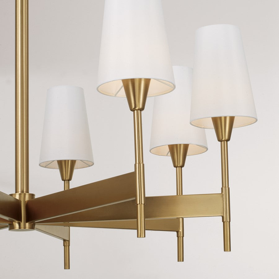 Capital Lighting Leland 8Lt Chandelier, Aged Brass/White Fabric