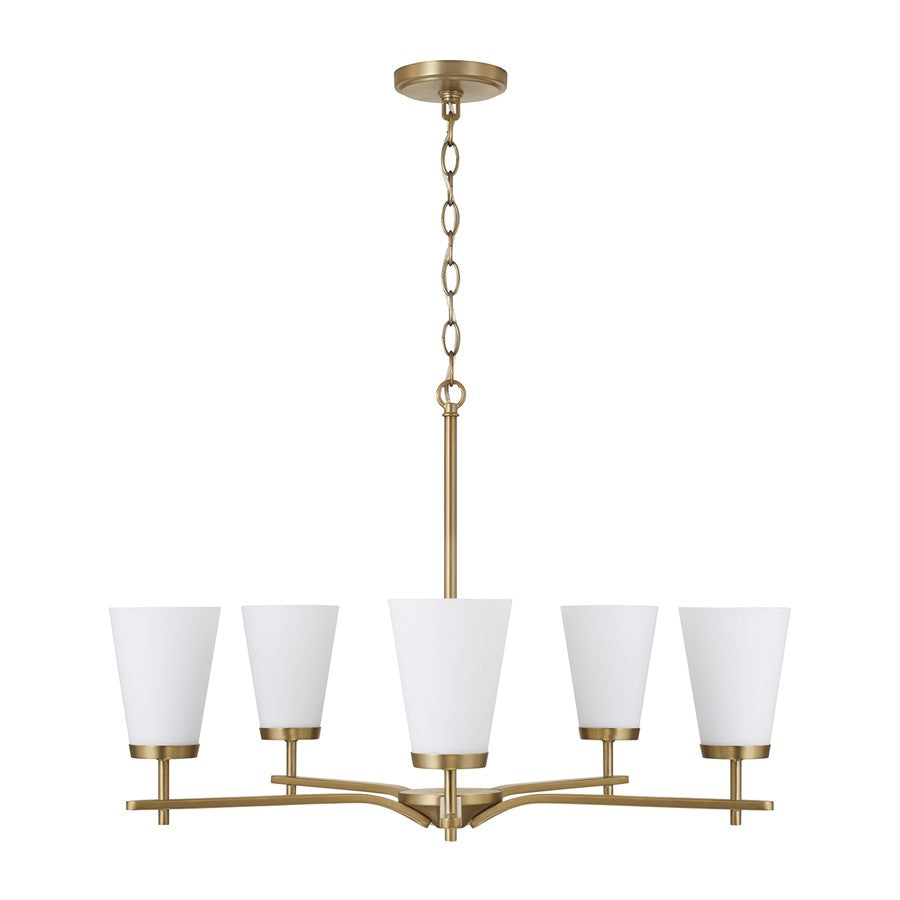 Homeplace Lighting Drake 5Lt Chandelier, Aged Brass/White Glass