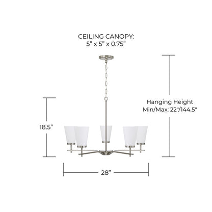 Homeplace Lighting Drake 5Lt Chandelier, Nickel/Soft White Glass