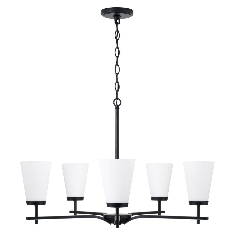 Homeplace Lighting Drake 5Lt Chandelier, Black/Soft White Glass