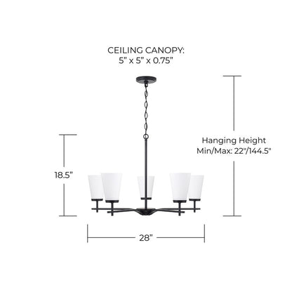 Homeplace Lighting Drake 5Lt Chandelier, Black/Soft White Glass