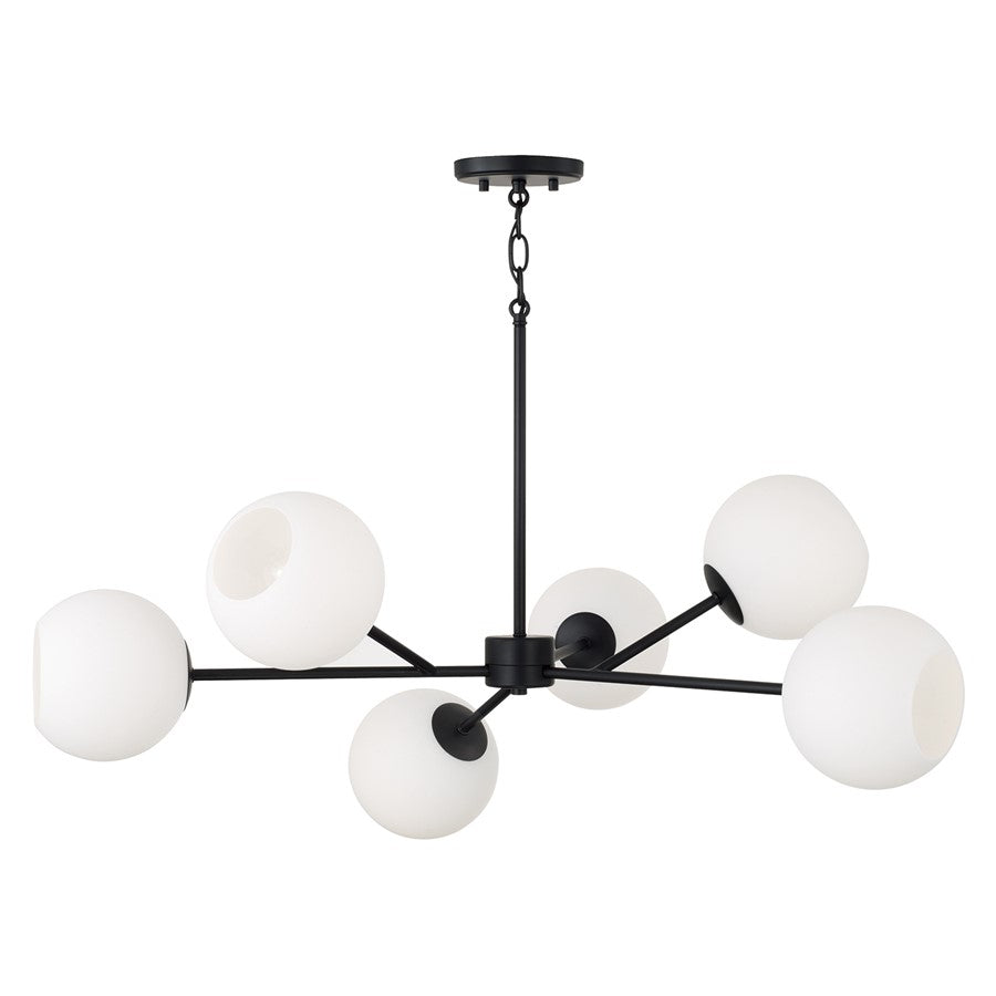 Capital Lighting Atlas 6Lt Chandelier, Black/Soft White Glass