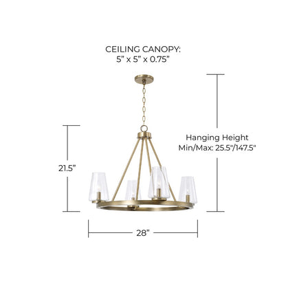 Homeplace Lighting Aaron 4Lt Chandelier, Aged Brass/Clear Glass