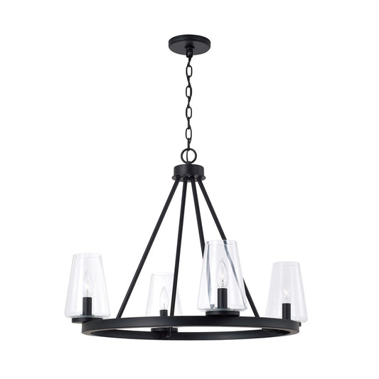 Homeplace Lighting Aaron 4Lt Chandelier, Matte Black/Clear Glass - 461941MB-662