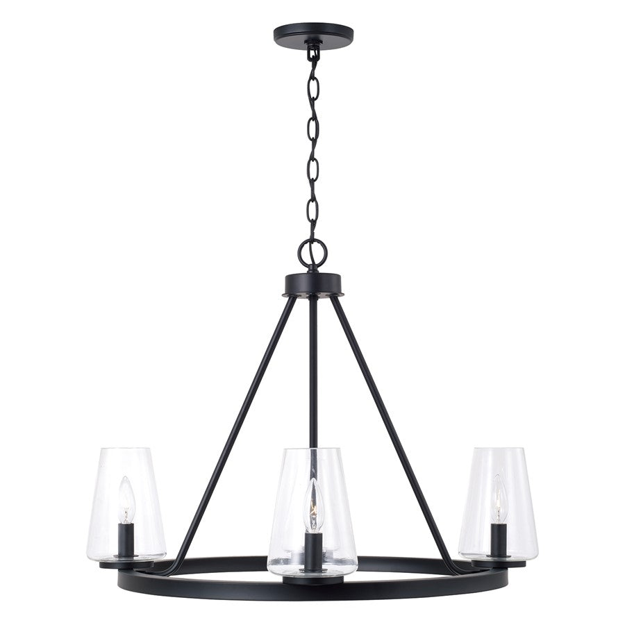 Homeplace Lighting Aaron 4Lt Chandelier, Matte Black/Clear Glass