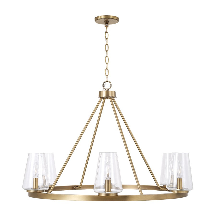 Homeplace Lighting Aaron 6Lt Chandelier, Aged Brass/Clear Glass