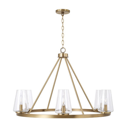 Homeplace Lighting Aaron 6Lt Chandelier, Aged Brass/Clear Glass