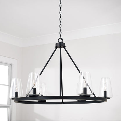 Homeplace Lighting Aaron 6Lt Chandelier, Matte Black/Clear Glass