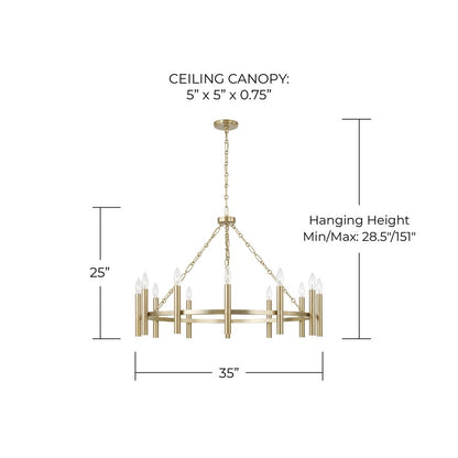 Capital Lighting Winton 12 Light Chandelier, Matte Brass