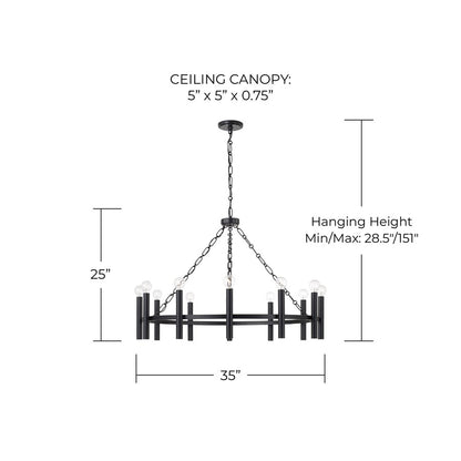 Capital Lighting Winton 12 Light Chandelier, Matte Black