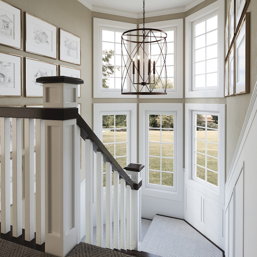 6 Light Foyer, Buffed Bronze