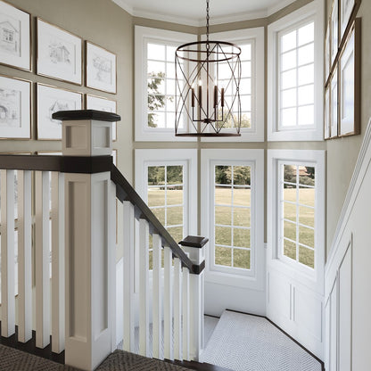 6 Light Foyer, Buffed Bronze