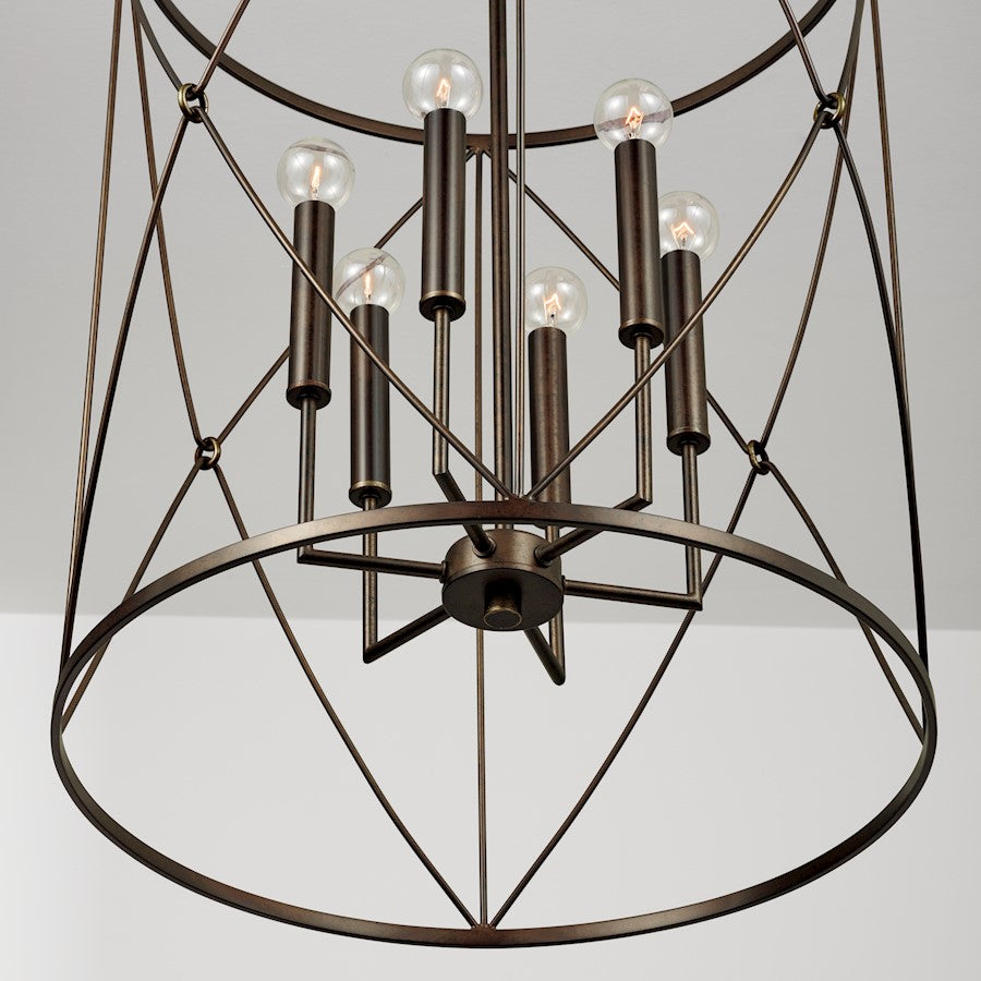 6 Light Foyer, Buffed Bronze