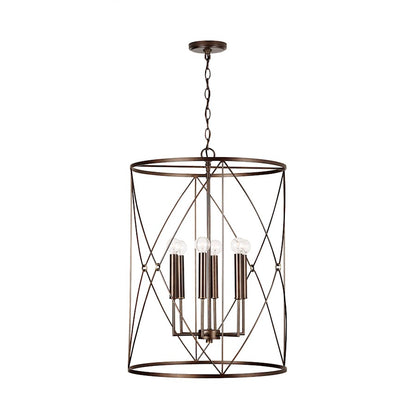 6 Light Foyer, Buffed Bronze