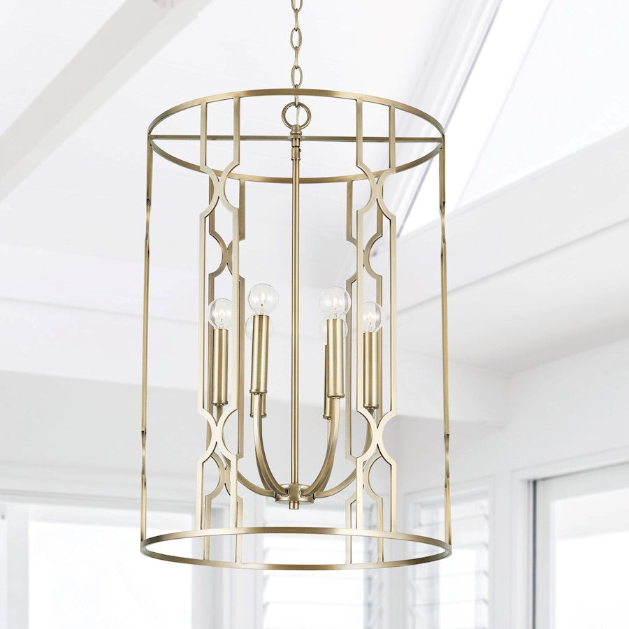 6 Light Foyer, Aged Brass