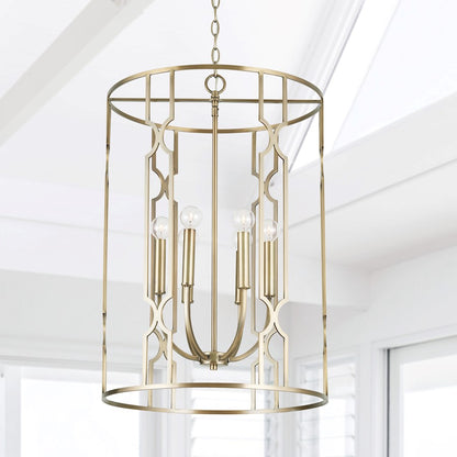 6 Light Foyer, Aged Brass