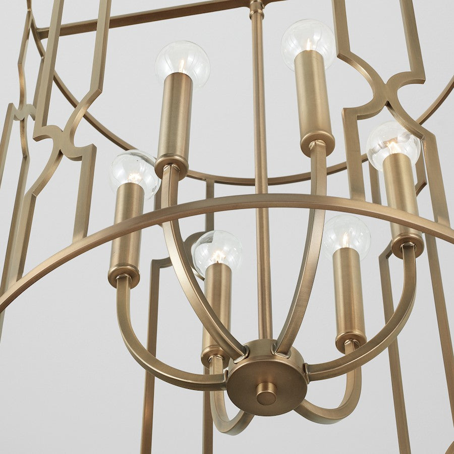 6 Light Foyer, Aged Brass