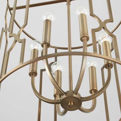 6 Light Foyer, Aged Brass