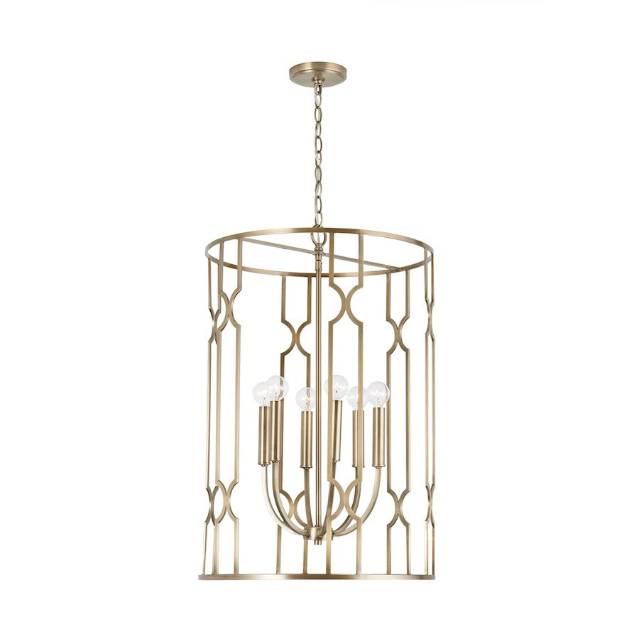 6 Light Foyer, Aged Brass