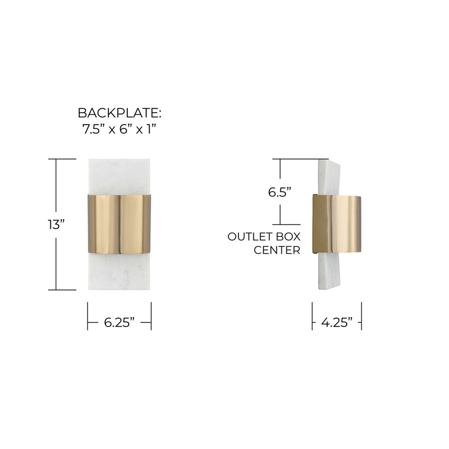 Capital Lighting Sidney 1Lt Sconce, White Marble and Matte Brass