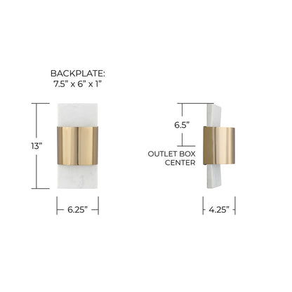Capital Lighting Sidney 1Lt Sconce, White Marble and Matte Brass