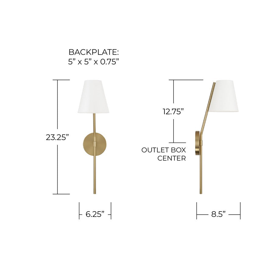 Capital Lighting Cami 1Lt Sconce, Aged Brass and White/White Metal