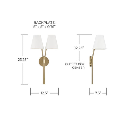 Capital Lighting Cami 2Lt Sconce, Aged Brass and White/White Metal