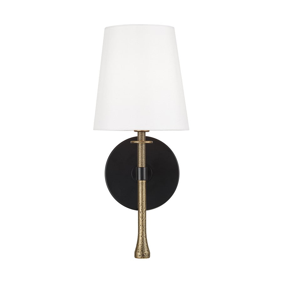 Capital Lighting Hollis 1Lt Sconce, Black/Gold/White Fabric