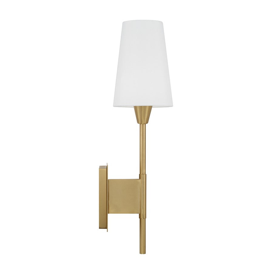 Capital Lighting Leland 1 Light Sconce, Aged Brass/White Fabric