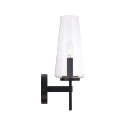Homeplace Lighting Aaron 1 Light Sconce, Matte Black/Clear Glass