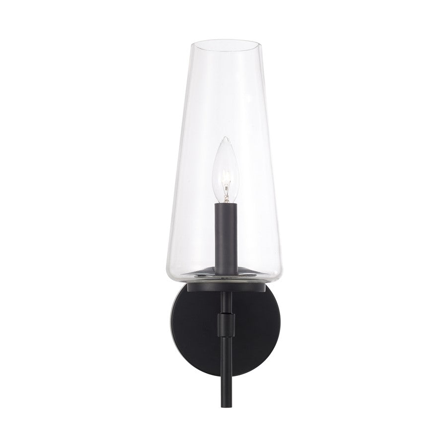 Homeplace Lighting Aaron 1 Light Sconce, Matte Black/Clear Glass