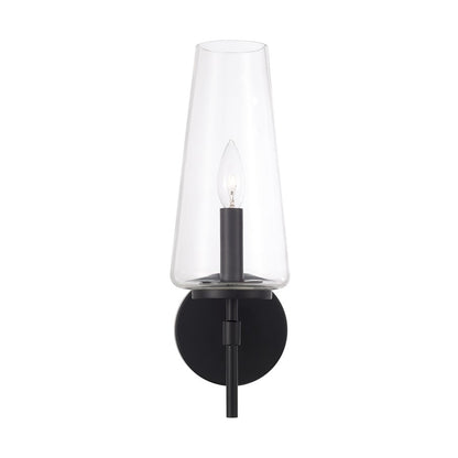 Homeplace Lighting Aaron 1 Light Sconce, Matte Black/Clear Glass