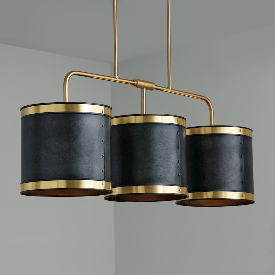 3 Light Island, Galvanized Black