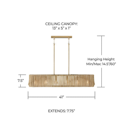 Capital Lighting Archer 6Lt Linear Chandelier, Blonde Wood/Brass