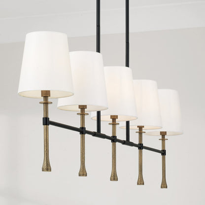 Capital Lighting Hollis 5Lt Linear Chandelier, Black/Gold/White