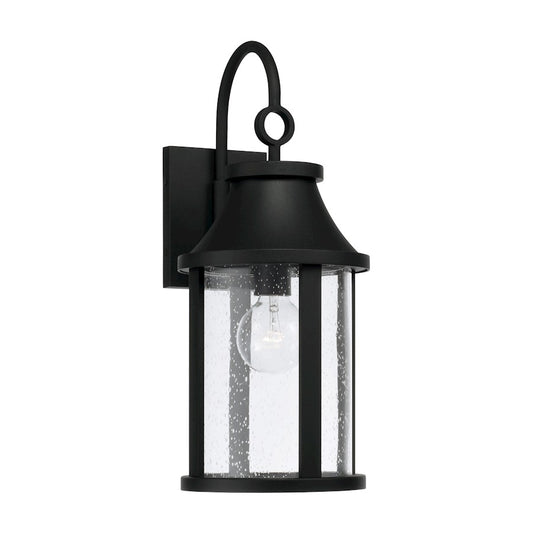 Capital Lighting Bridger 1Lt Outdoor Wall Lantern, Black/Clear Seeded - 953611BK