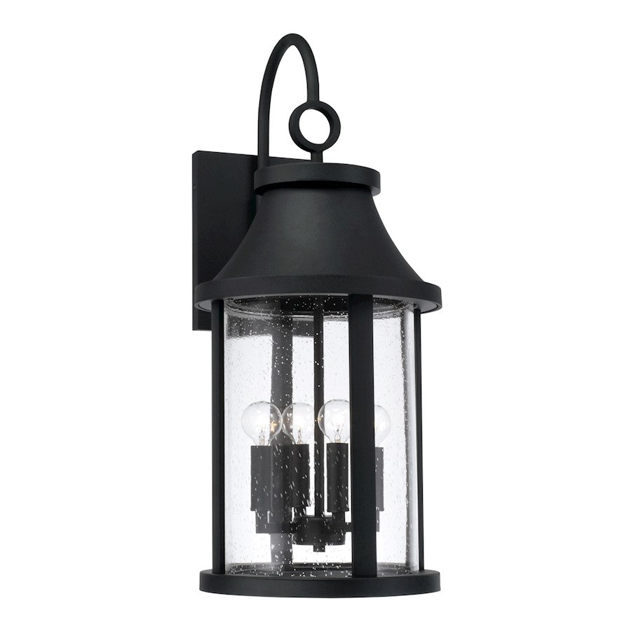 Capital Lighting Bridger 4Lt Outdoor Wall Lantern, Black/Clear Seeded - 953641BK