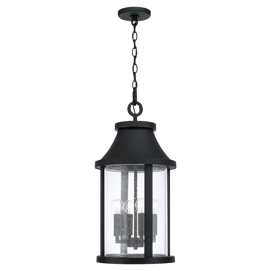 Capital Lighting Bridger 4Lt Outdoor Hanging Lantern, Black/Seeded - 953644BK