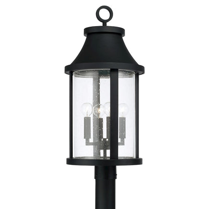 Capital Lighting Bridger 4Lt Outdoor Post Lantern, Black/Clear Seeded - 953645BK