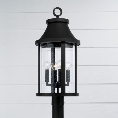 Capital Lighting Bridger 4Lt Outdoor Post Lantern, Black/Clear Seeded