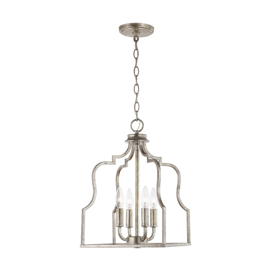 4 Light Pendant, Antique Silver