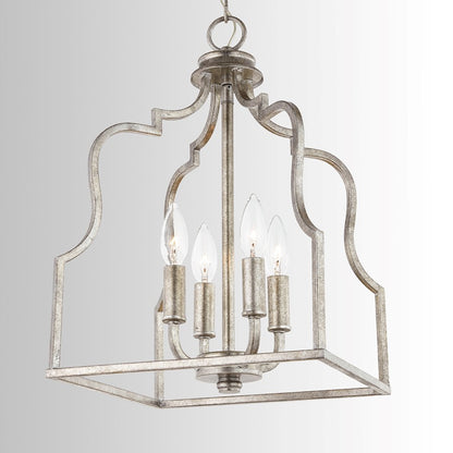 4 Light Pendant, Antique Silver