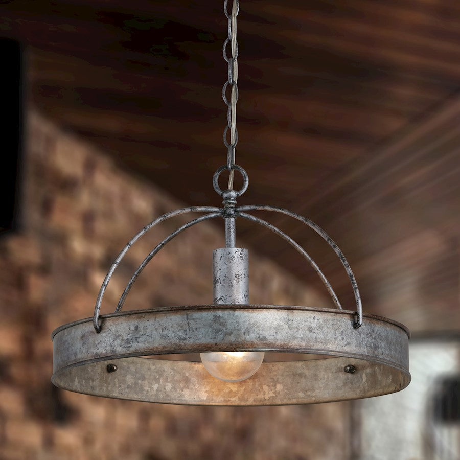 1 Light 17" Pendant, Antique Galvanized