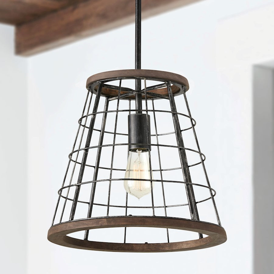 1 Light Pendant, Zinc/Wood