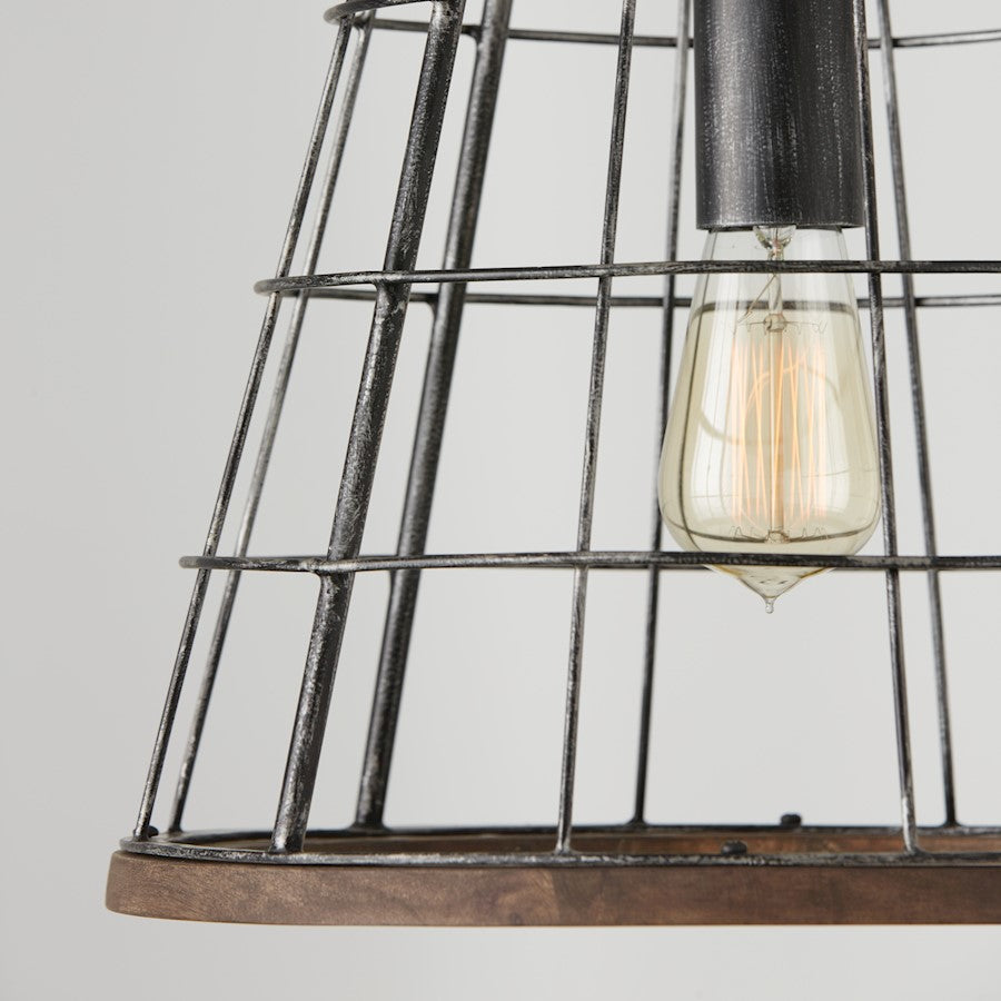1 Light Pendant, Zinc/Wood