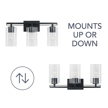3-Light 18" Bathroom Vanity Light, Matte Black