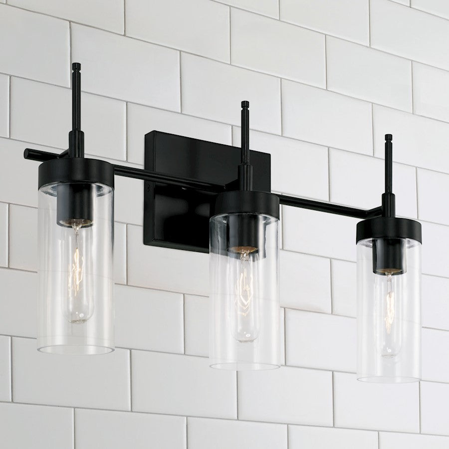 3-Light 19" Bathroom Vanity Light, Matte Black