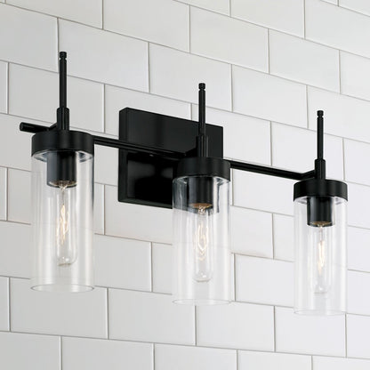 3-Light 19" Bathroom Vanity Light, Matte Black